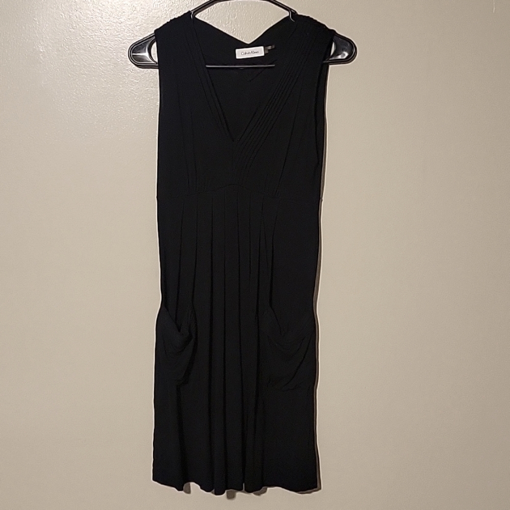 Calvin Klein Mini V Neck Sleeveless Dress Black Womens Size 2